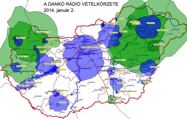 Dankó Rádió vételkörzete 2014. január 2-től
