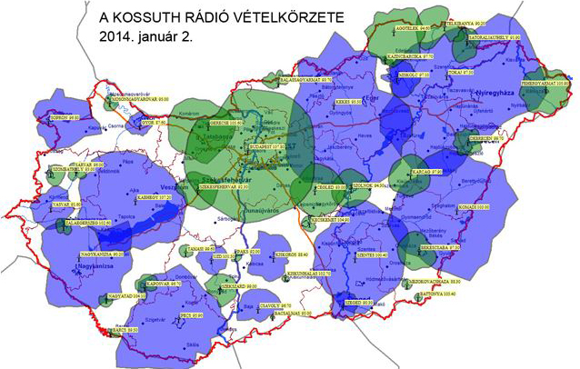 Kossuth Rádió vételkörzete 2014. január 2-től